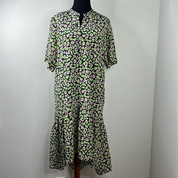 TUCKER NYC Green Laura Silk Midnight Leo Animal Print Dress XS